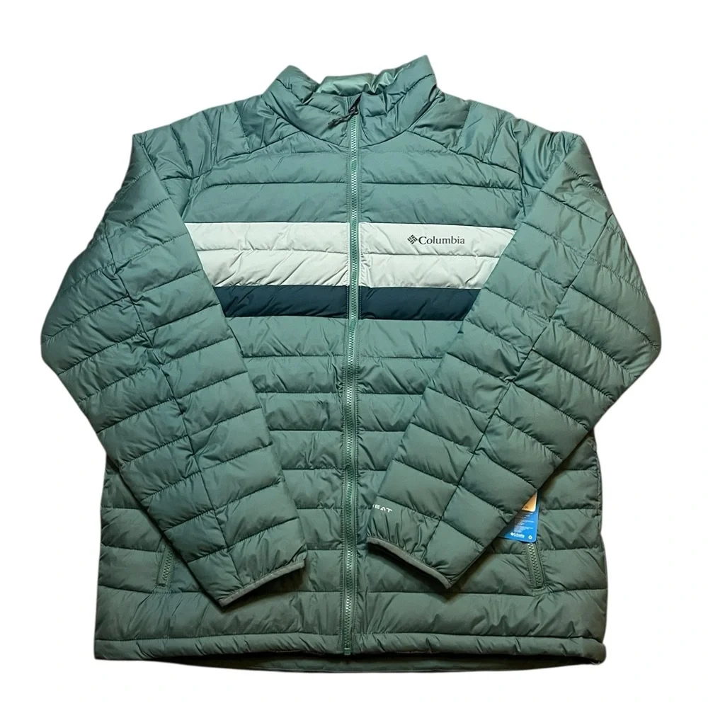 Columbia Mens Large White Out 1.0 FS Omni-Heat Jacket Green Zipper Pockets NWT
